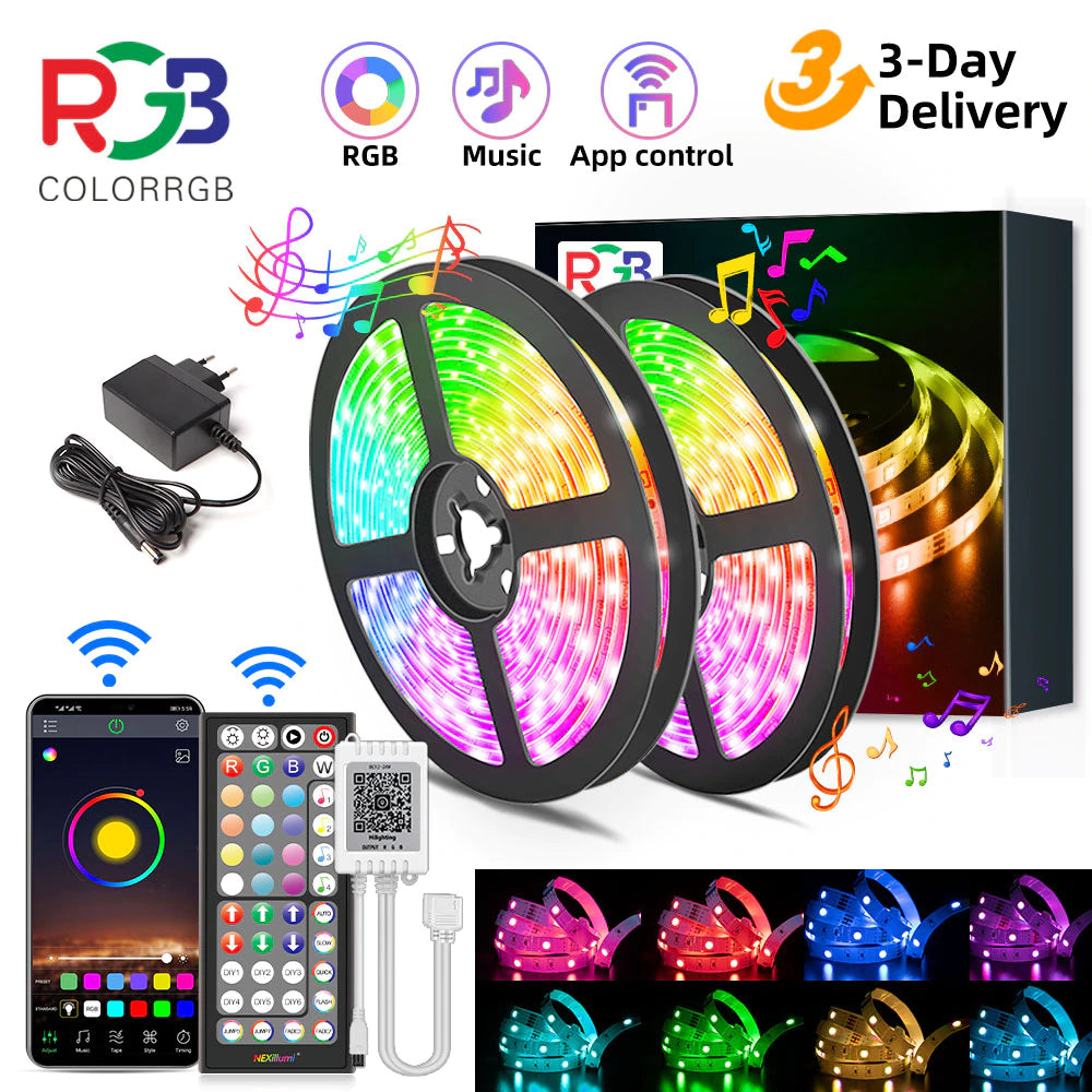 RGB LED Strip Light 5m 10m 20m 5050 RGB Changeable DC12V Flexible LED Tape  WiFi / Bluetooth / Music Control LED Strip RGB.